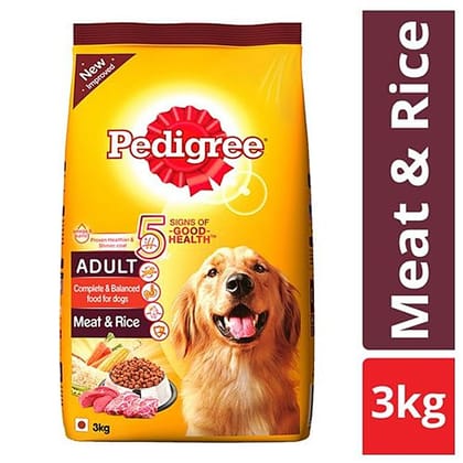 Pedigree Dry Pet Food, For Adult Dogs, Meat & Rice, 3 Kg