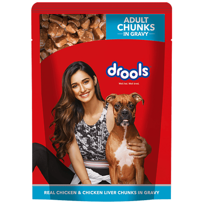 Drools Adult Wet Dog Food, Real Chicken & Chicken Liver Chunks In Gravy, 150 G