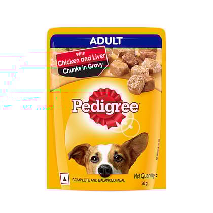 Pedigree Wet Dog Food, Chicken & Liver Chunks In Gravy, For Adult Dogs, 70 G Pouch