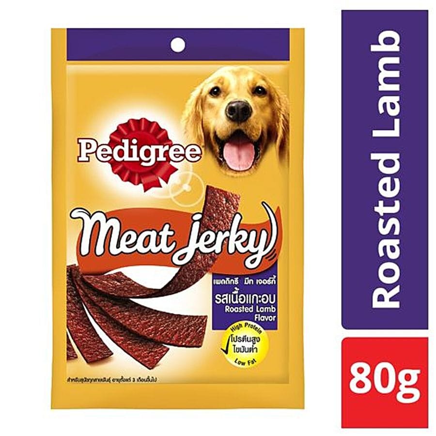 Pedigree Meat Jerky, Roasted Lamb Flavor, High Protein, 80 G Pouch