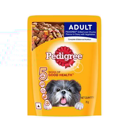 Pedigree Adult Wet Dog Food, Grilled Liver Chunks Flavour In Gravy With Vegetables, 70G Pouch, 1 Count