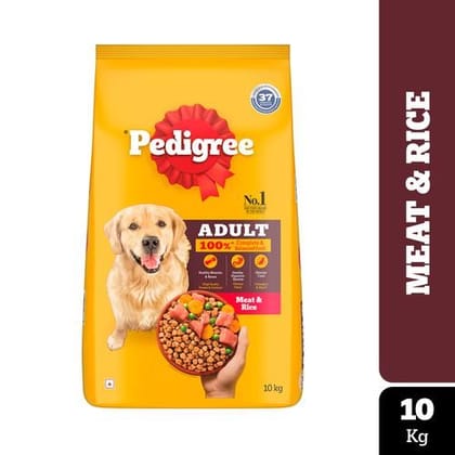 Pedigree Dry Dog Food, Meat & Rice, For Adult Dogs, 10 Kg