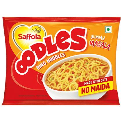 Saffola Oodles Instant Noodles, No Maida, Yummy, Masala Flavour, 53 G (Pack Of 4)