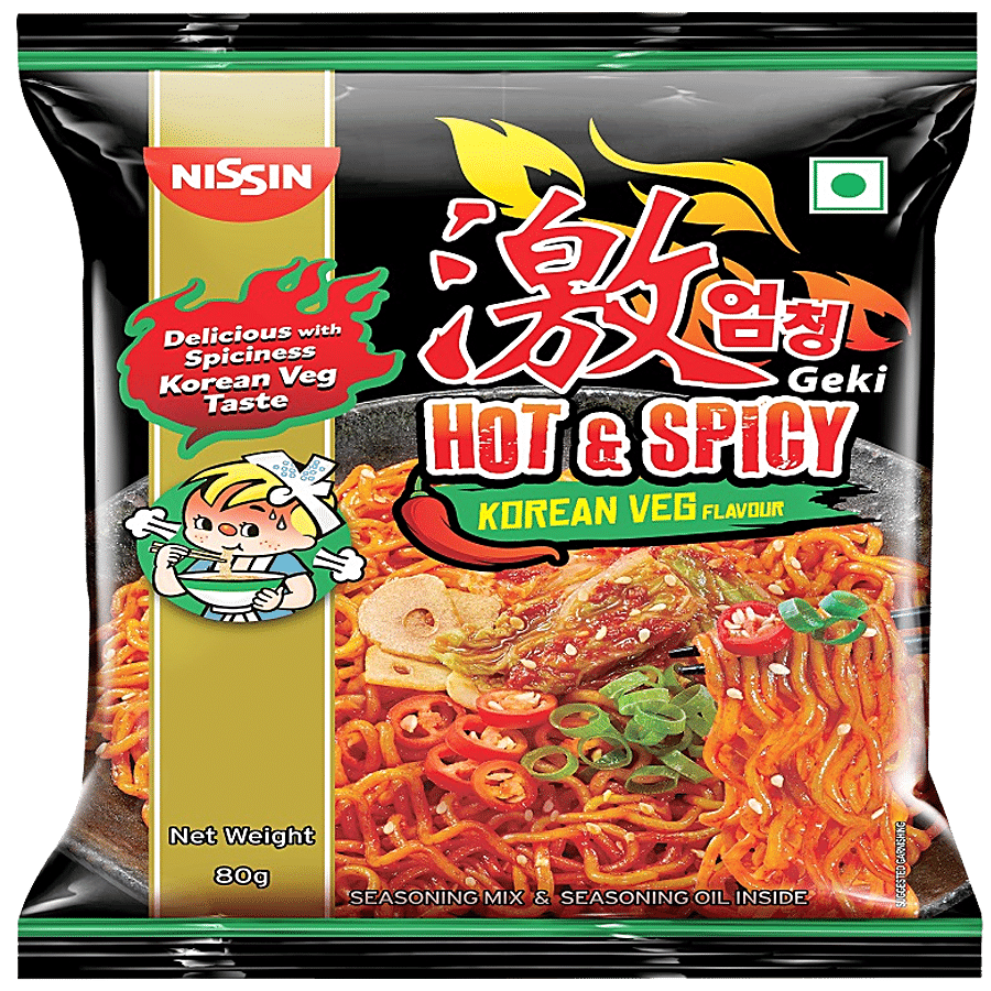Nissin Geki Hot & Spicy Korean Veg Instant Noodles, 80 G
