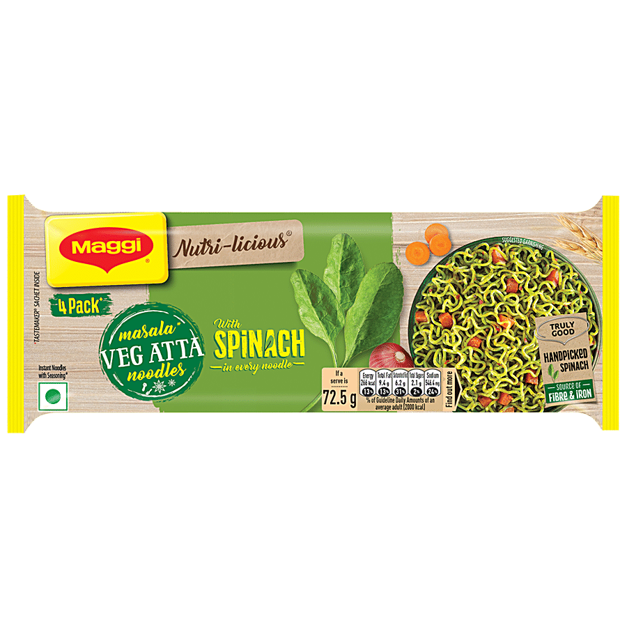 Maggi Nutri - Licious Masala Veg Atta Noodles With Spinach - Rich In Iron & Fibre - 290 G