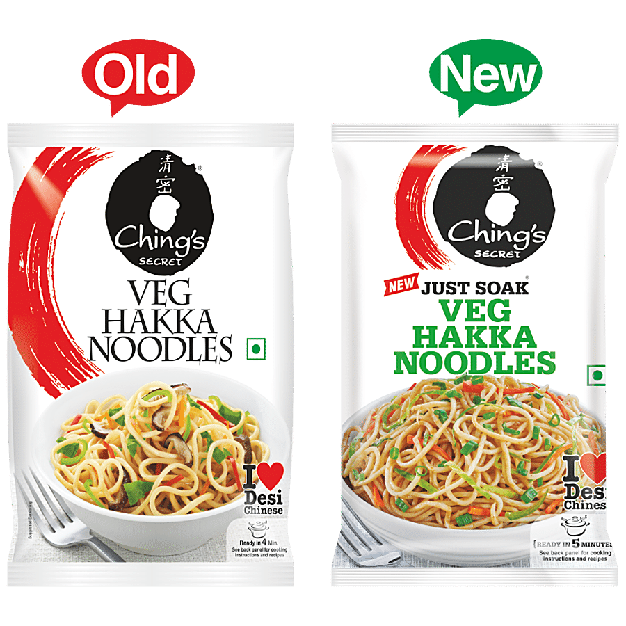 Ching's Secret Just Soak Veg Hakka Noodles, 560 G Pouch