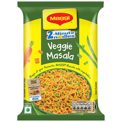 Maggi 2 Minute Instant Noodles, Veggie Masala, Made With Quality Spices, Rich In Fibre, 62 G Pouch