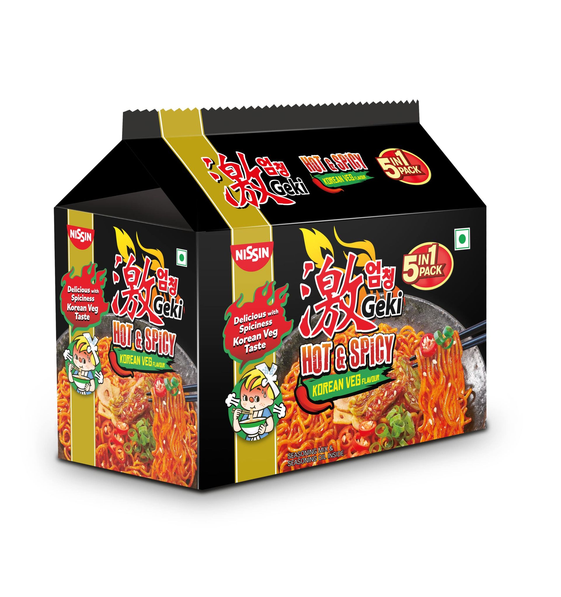 Geki Hot & Spicy Korean Instant Noodles Veg (5 In 1 Pack), 400 Gm