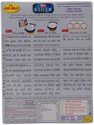 Gits Vermicelli Kheer Mix, Payasam, 100G Pack