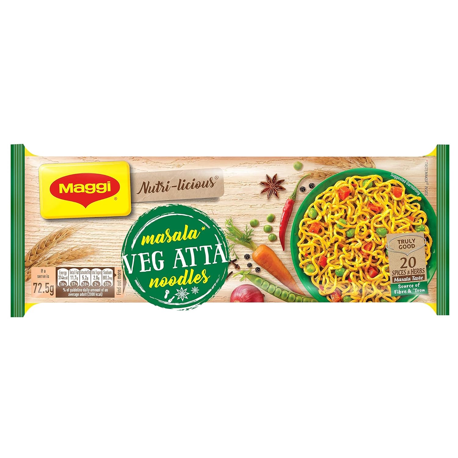 Maggi Nutri, Licious Masala Veg Atta Noodles, Preservative Free, 290 Grams