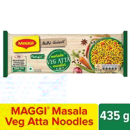Maggi Nutri, Licious Masala Veg Atta Noodles, Herbs & Spice Blend, Iron & Fibre Rich, 435 Gm (Pack Of 6)