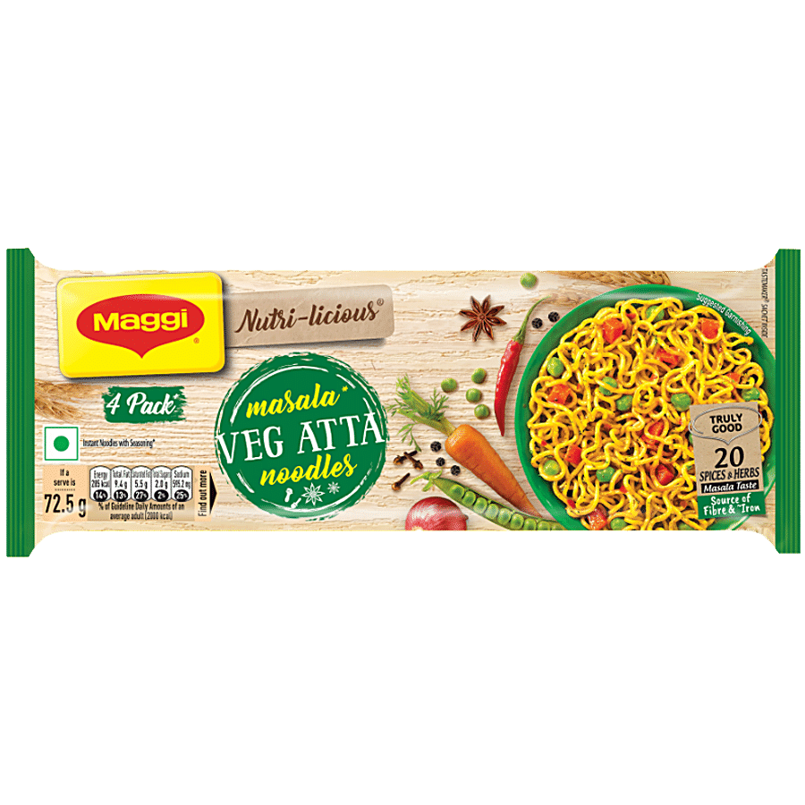 Maggi Nutri, Licious Masala Veg Atta Noodles, Herbs & Spice Blend, Iron & Fibre Rich, 290 G