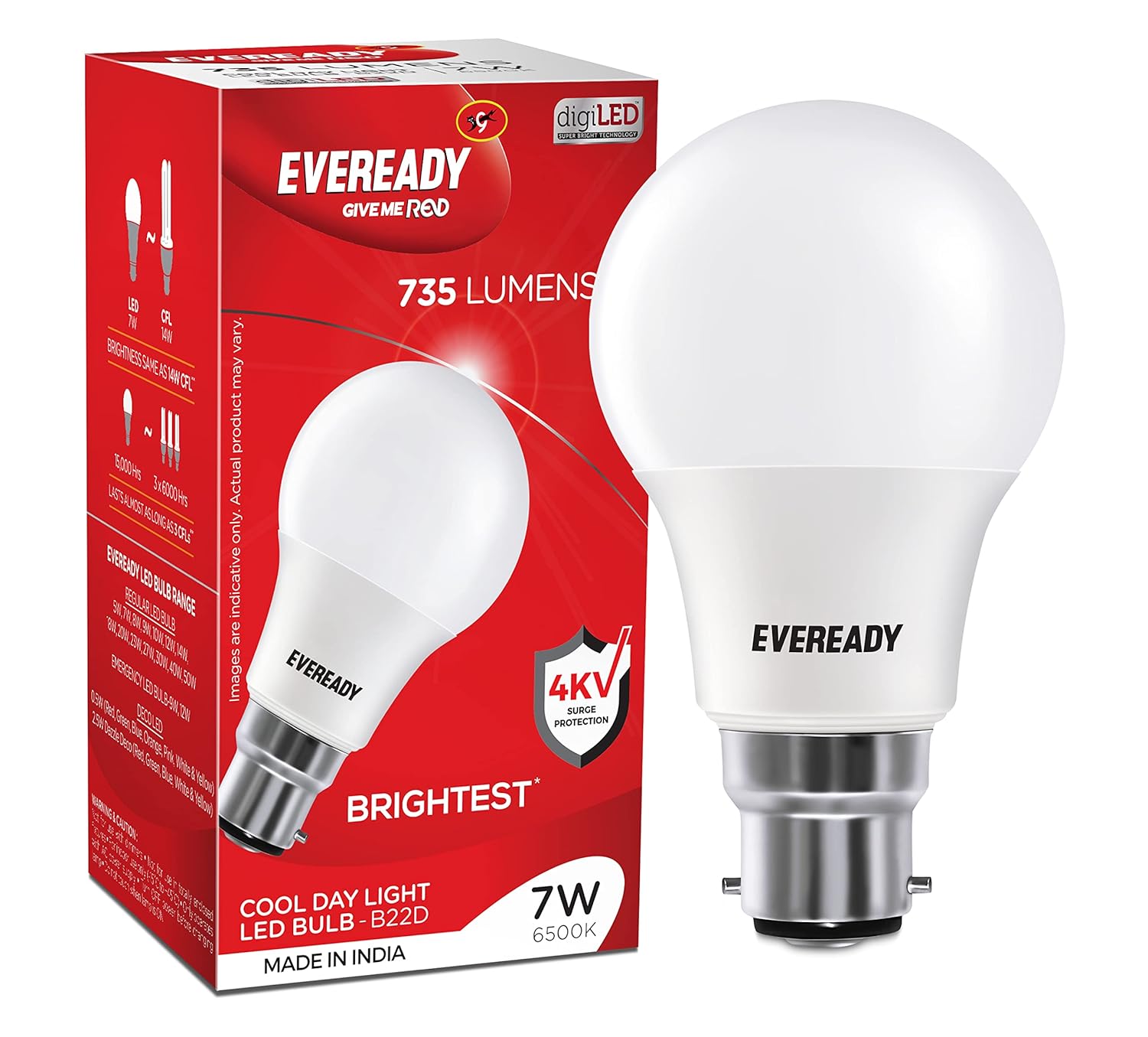 Eveready Base B22D 7, Watt Led Bulb (Cool Day Light)