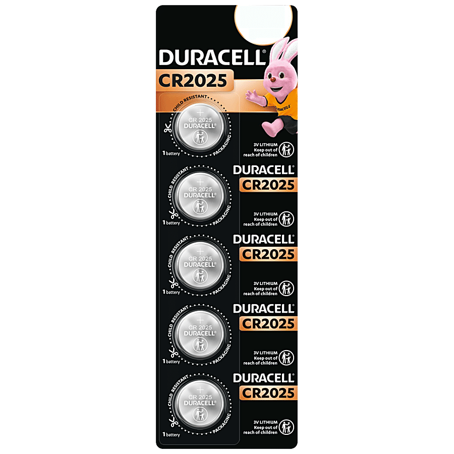 Duracell Specialty Cr2025 Lithium Coin Battery 3V, Suitable For Use In Keyfobs, Scales, Wearables, & Medical Devices, 5 Pcs Blister Pack