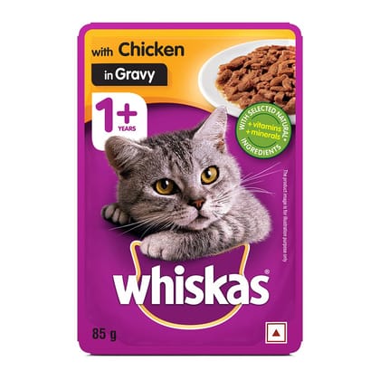Whiskas Wet Cat Food For Adult Cats (1+Years), Chicken In Gravy Flavour, 85G, 1 Count