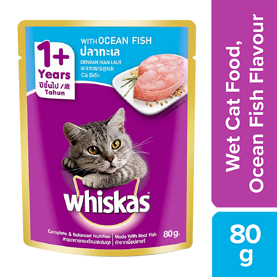 Whiskas Wet Cat Food, Ocean Fish, For Adult Cats, 1+ Year, 80 G