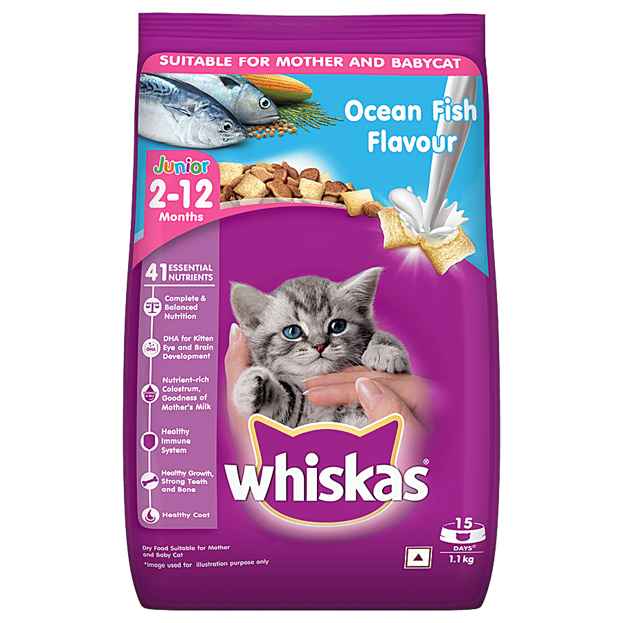 Whiskas Dry Cat Food, Junior Ocean Fish, For Kittens, 2, 12 Months, 1.1 Kg