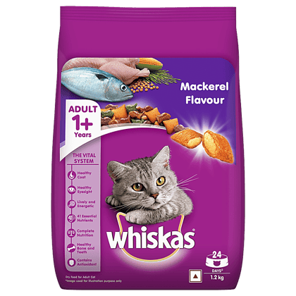 Whiskas Dry Pet Food, For Adult Cats, 1+ Years, Mackerel Flavour, 1.2 Kg