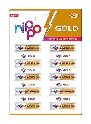 Nippo 3Dg Gold Aa Battery, 1.5 V, 24 Months Shelf Life, Leakproof, For Toys, Remotes, Clocks, Wireless Mouse, Pack Of 10