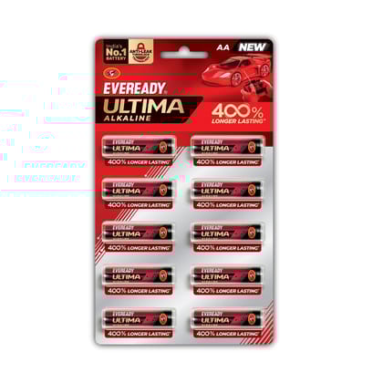 Eveready Ultima Alkaline Aa Battery, Pack Of 10, 1.5 Volt, 400% Long Lasting |Highly Durable & Leak Proof, Alkaline Aa Battery For Household And Office Devices