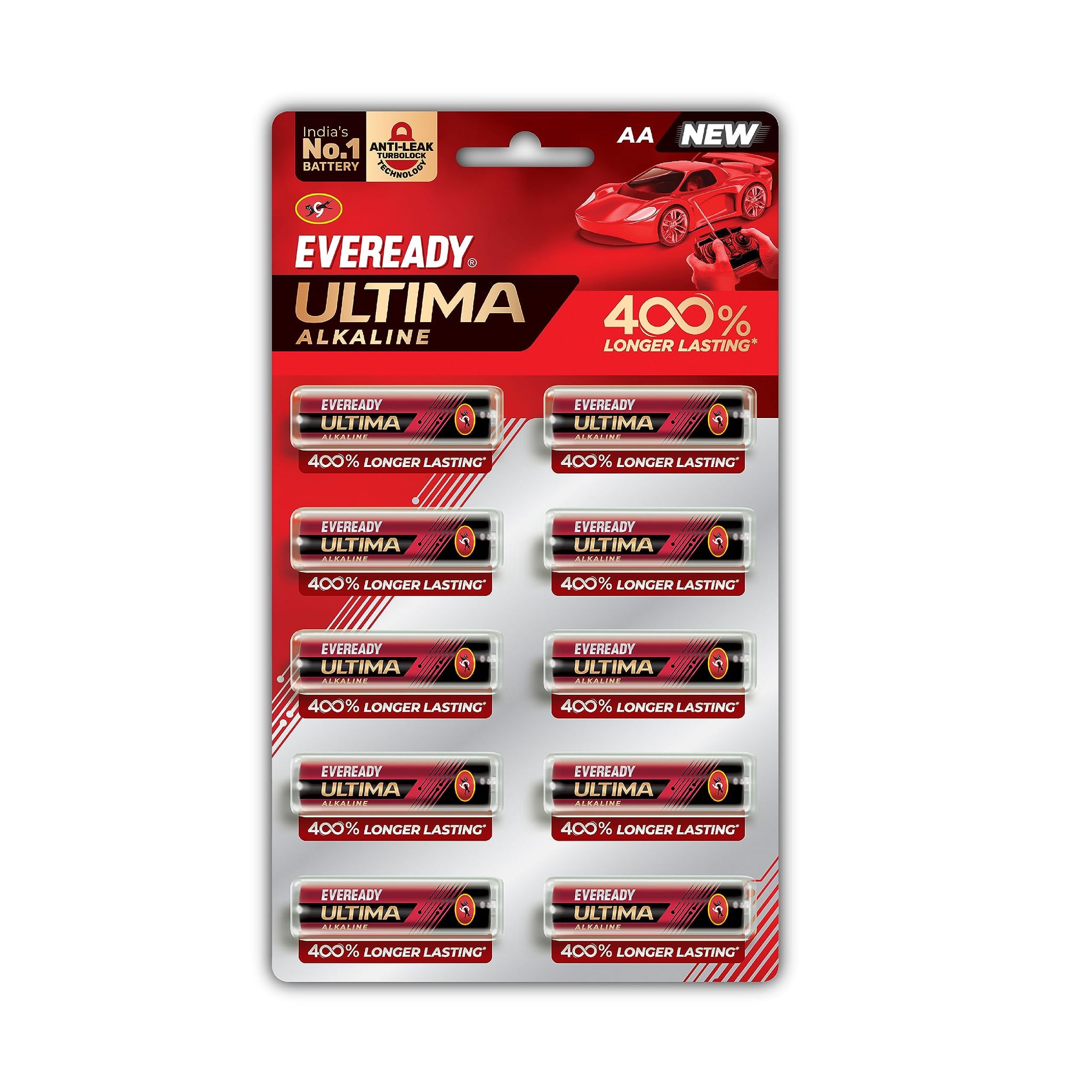 Eveready Ultima Alkaline Aa Battery, Pack Of 10, 1.5 Volt, 400% Long Lasting |Highly Durable & Leak Proof, Alkaline Aa Battery For Household And Office Devices