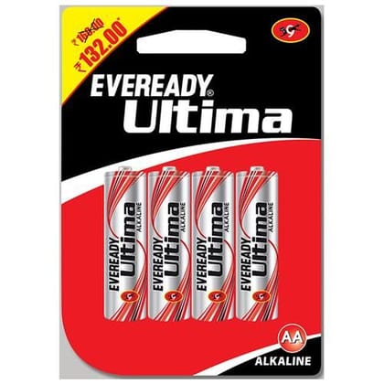 Eveready Ultima Alkaline Battery, Metal, Aa, 1.5 V, 4 Pcs Blister Pack