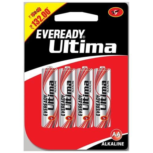 Eveready Ultima Alkaline Battery, Metal, Aa, 1.5 V, 4 Pcs Blister Pack