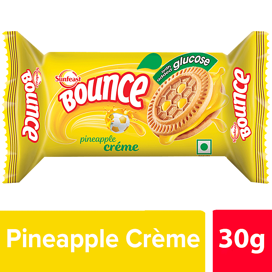 Sunfeast Bounce Biscuits, Pineapple Creme Cookies, 30 G Pouch