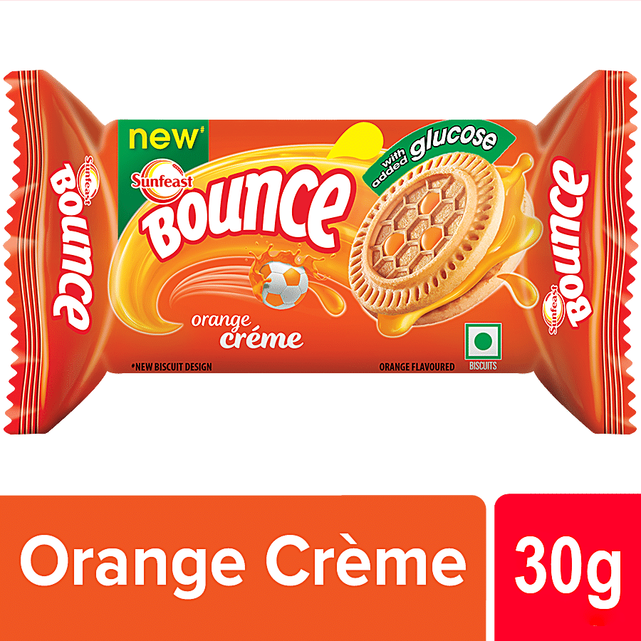 Sunfeast Bounce Biscuits, Orange Creme Cookies, 30 G