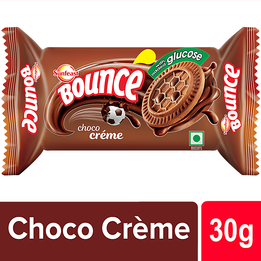 Sunfeast Bounce Biscuits, Choco Creme Cookies, 30 G Pouch