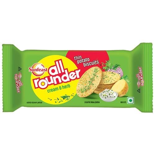 Sunfeast All Rounder, Thin, Light & Crunchy Potato Biscuit With Cream & Herb Flavour, 28.2 G Pouch