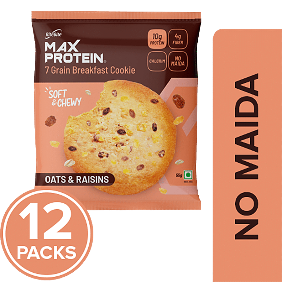 Ritebite Max Protein Oats & Raisins Cookie, 55 G* 12