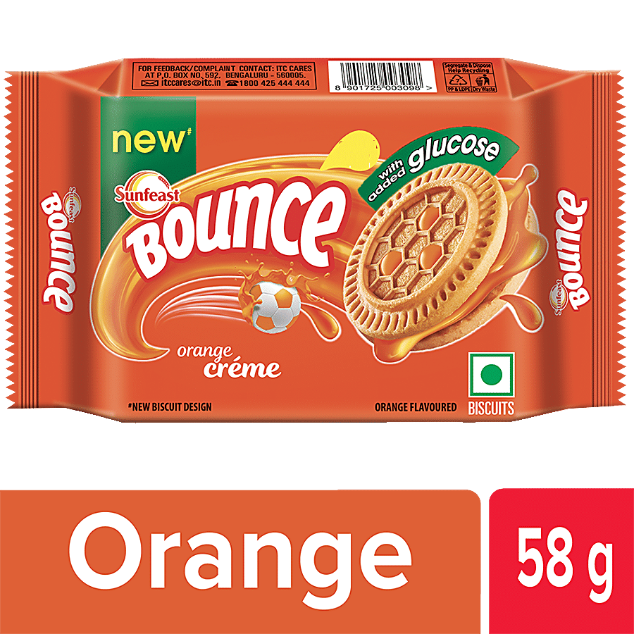 Sunfeast Bounce Creme Biscuits, Orange, 58 G Pouch