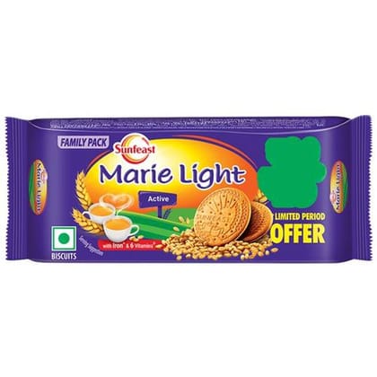 Sunfeast Marie Light Active Biscuits, With Iron & 6 Vitamins, Tea Time Partner, 186 G Pouch