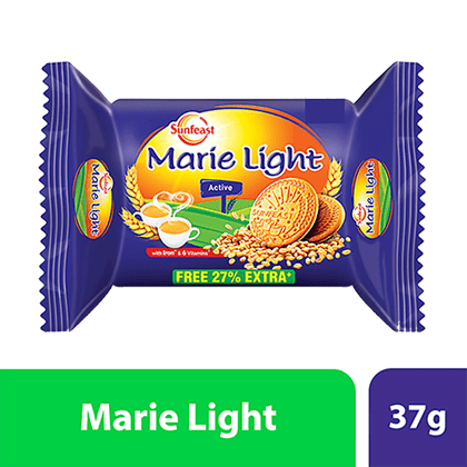 Sunfeast Marie Light Active Biscuits, With Iron & 6 Vitamins, Tea Time Partner, 37 G Pouch
