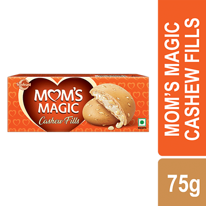 Sunfeast Mom's Magic Cashew Fills, Centre, Filled Cookies With Cashew & Molten Crčme, Tea, Time Snack, 75 G Pouch
