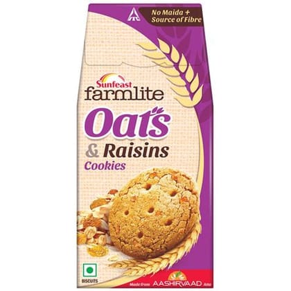 Sunfeast Farmlite Biscuit, Cookies, Oats & Raisins, 150 G Carton