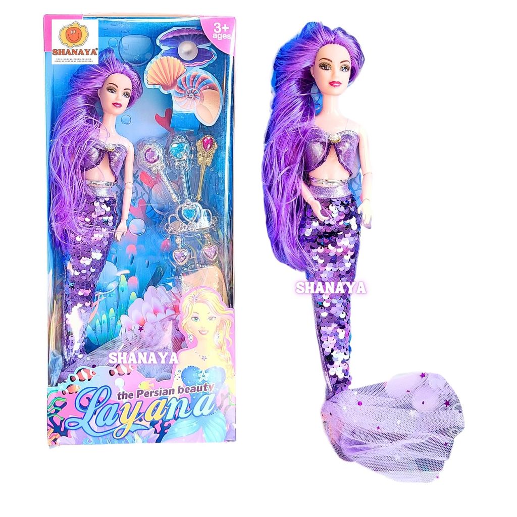 SHANAYA Mermaid Dolls for Girls with Colored Hair, Glittering Dress, Wands, Tiara, Earrings and Necklace Styling Accessories, Gift for Ages 3 and Up (Purple) - Toys and Games | Buy online on ZillyBuy