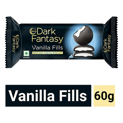 Sunfeast Dark Fantasy, Vanilla Fills, Crunchy Choco Cookies With Vanilla Creme, 60 G Pouch