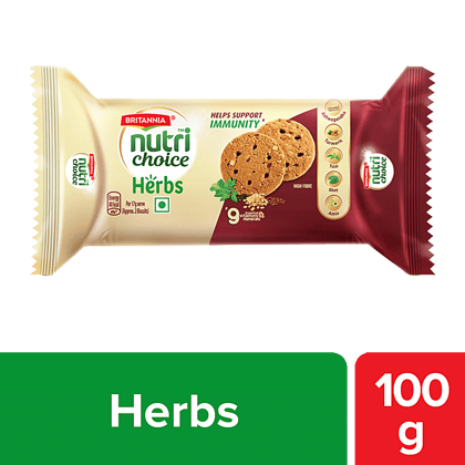 Britannia Nutrichoice Herbs Biscuits, 0% Maida, Rich In Vitamins & Minerals, Helps Support Immunity, 100 G