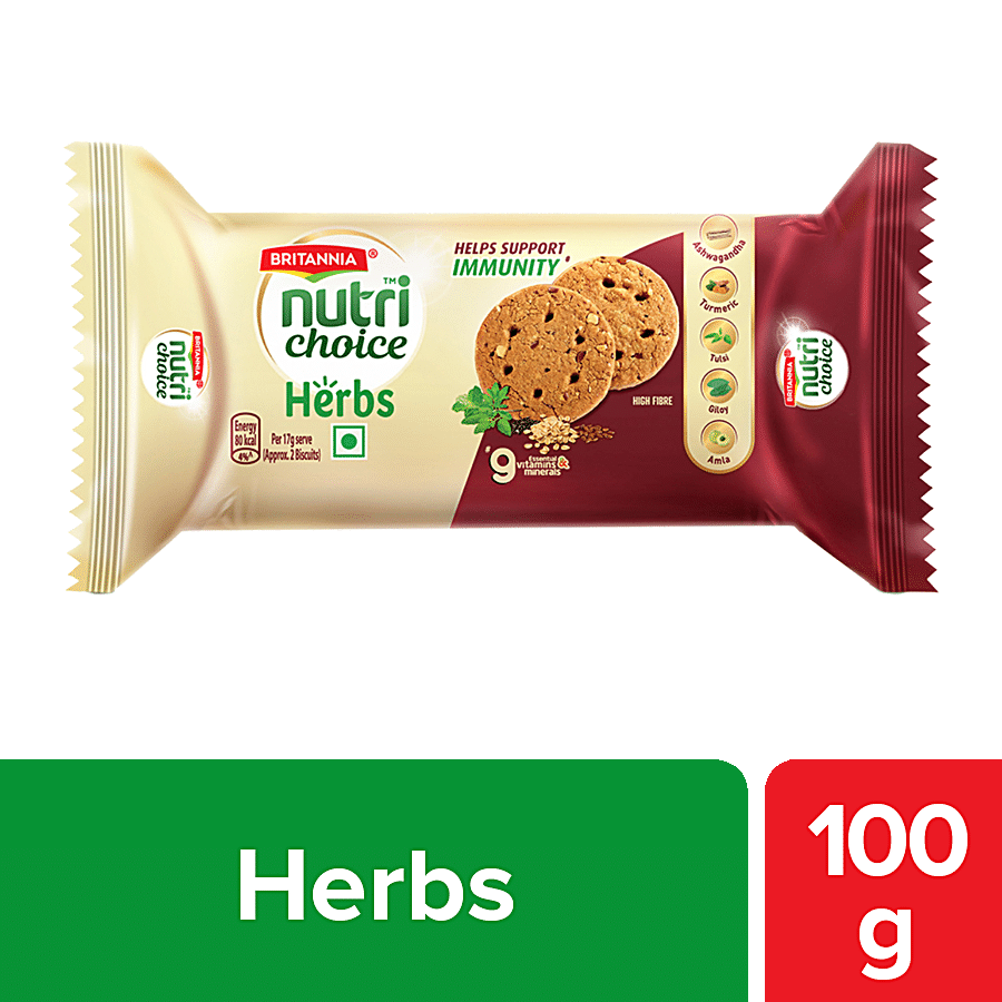 Britannia Nutrichoice Herbs Biscuits, 0% Maida, Rich In Vitamins & Minerals, Helps Support Immunity, 100 G