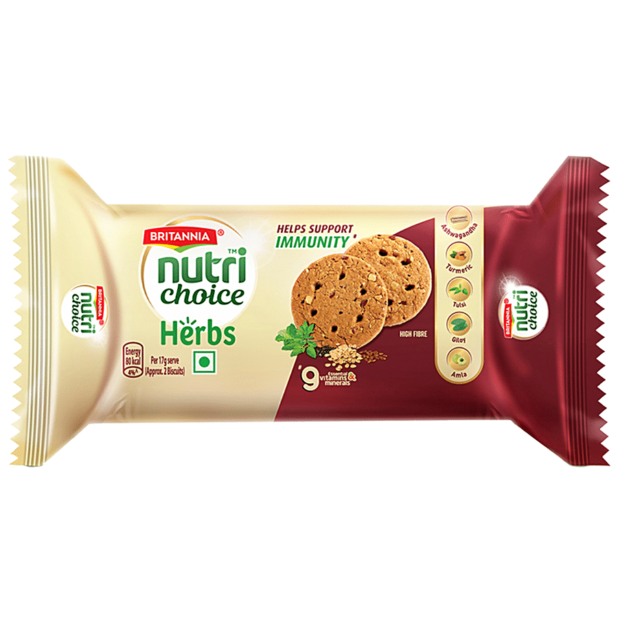 Britannia Nutrichoice Herbs Biscuits - 0% Maida, Rich In Vitamins & Minerals, Helps Support Immunity, 100 g