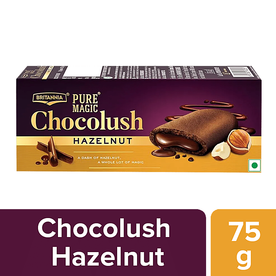 Britannia Pure Magic Chocolush Cookies, Hazelnut Chocolate Filled, Rich & Indulgent Snack, 75 G