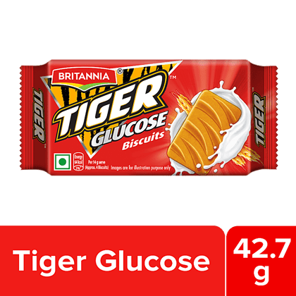 Britannia Tiger Glucose Biscuit, Ready To Eat, Crunchy Snack, 42.7 G Pouch
