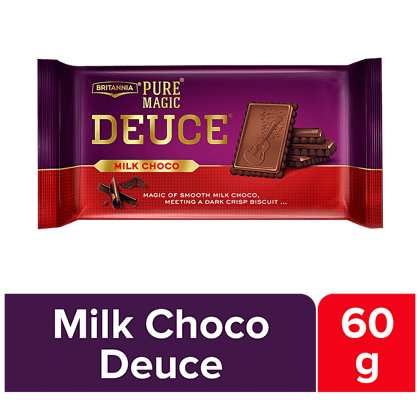 Britannia Pure Magic Deuce Biscuits, Milk Choco, Rich Chocolate Taste, Indulgent Snack, 60 G