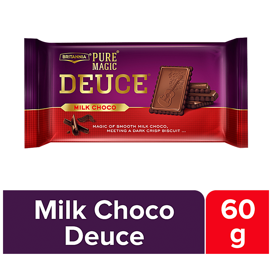 Britannia Pure Magic Deuce Biscuits, Milk Choco, Rich Chocolate Taste, Indulgent Snack, 60 G