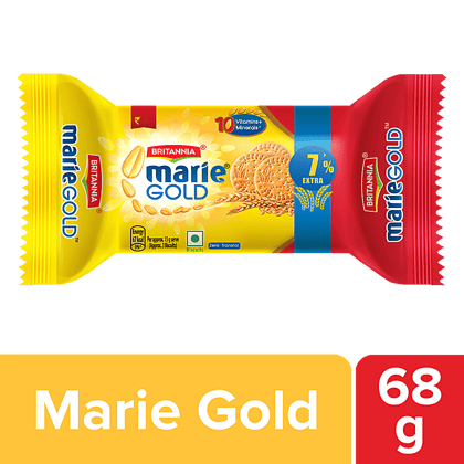 Britannia Marie Gold Biscuits, Light & Crisp, Tea Time Snack, No Trans, Fat, 68 G Pouch