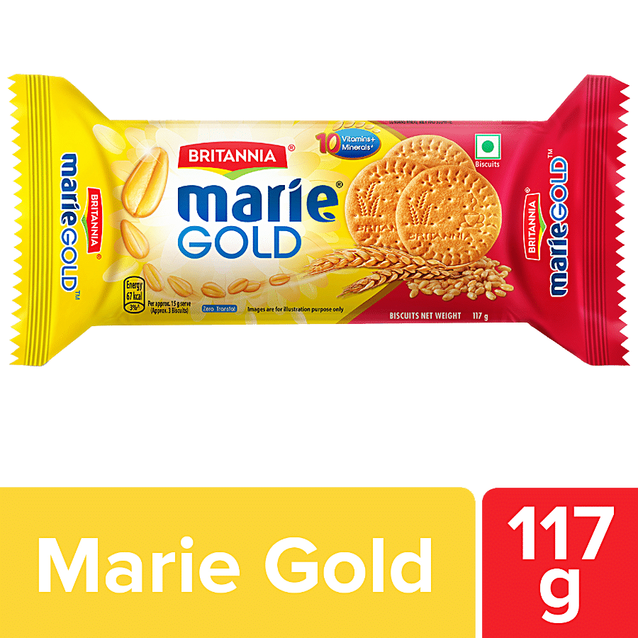 Britannia Marie Gold Biscuit, Crunchy, Light, Zero Trans Fat, Ready To Eat, 117 G