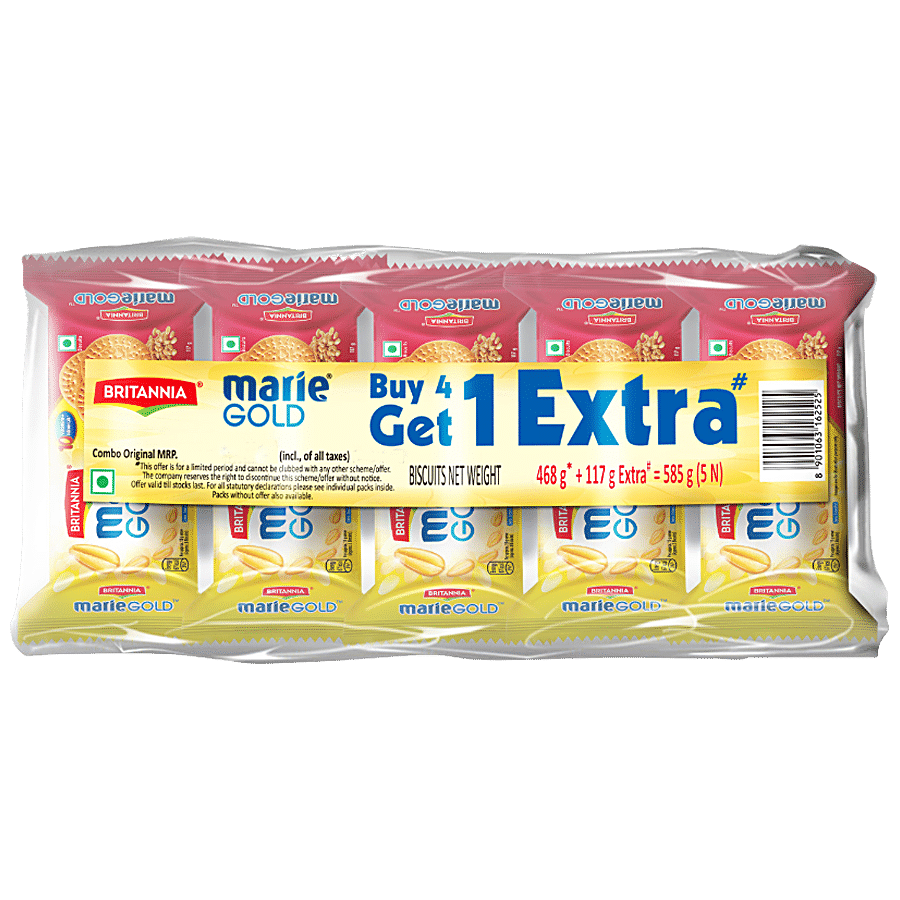 Britannia Marie Gold Biscuit, Crunchy, Light, Ready To Eat, 585 G, Buy 4 Get 1 Extra