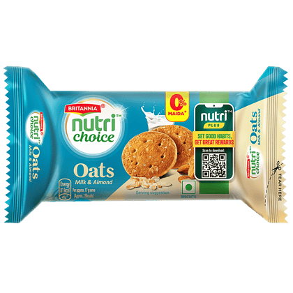 Britannia Nutri Choice, Oats Cookies, Milk Almond, Teatime Snack, 75 G